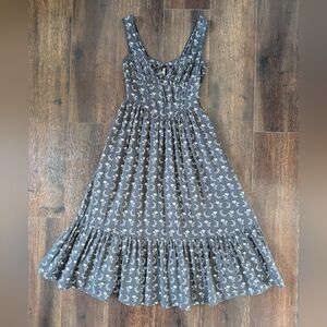 American Eagle Womens Corset Midi Dress Floral Tiered XS Cottage Basque Waist